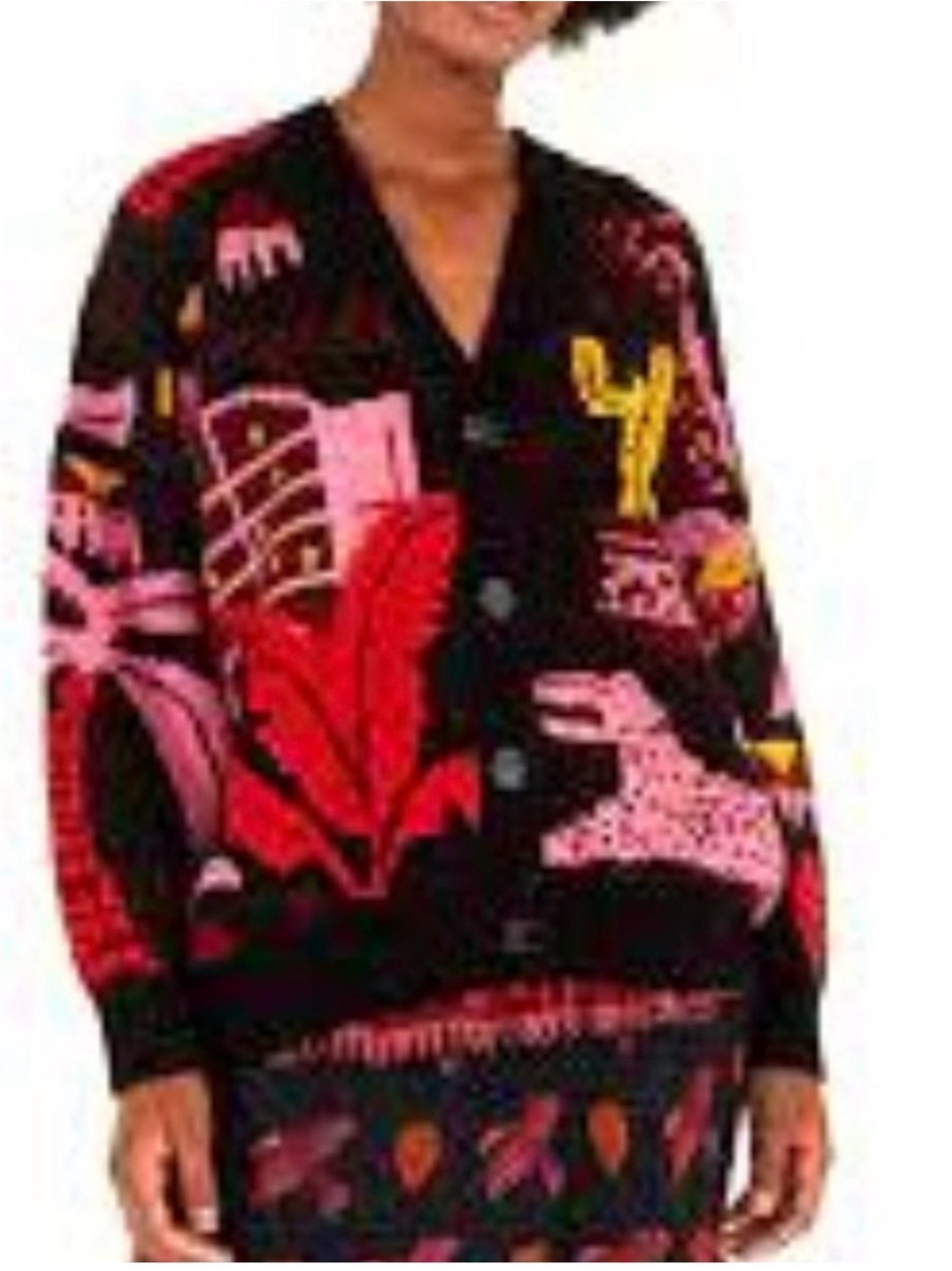 Farm Rio Tropical Magic Cardigan Sweater Black Multicolor Size S